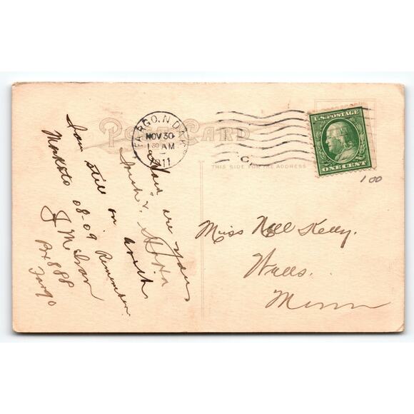 Vintage 1911 Thanksgiving Postcard Lithograph Woman & Apples Antique - Picture 2 of 2